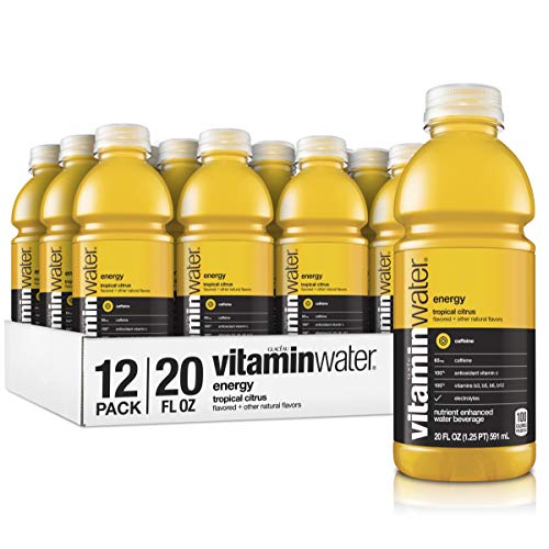 vitaminwater Energy, Tropical Citrus Flavored, Electrolyte Enhanced Bottled Water with Vitamin B5, B6, B12, 20 Fl Oz, 12 Pack