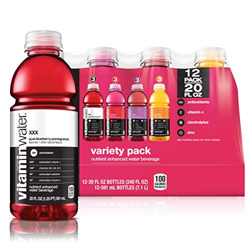 VitaminWater Flavored Water | 4 Flavor Variety Pack - 20 Fl Oz Bottles, Nutrient Enhanced Water w Vitamins, Antioxidants, Electrolytes | Pack of 12