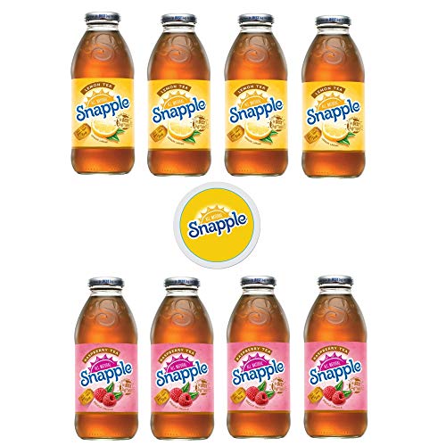 Snapple Iced Tea, 4 Lemon Tea4 Raspberry Tea, 16oz Bottle (Pack of 8, Total of 128 Fl Oz) sticker included