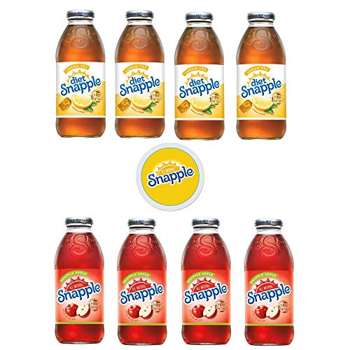 Snapple Iced Tea, 4 Diet Lemon Tea4 Snapple Apple, 16oz Bottle (Pack of 8, Total of 128 Fl Oz) sticker included