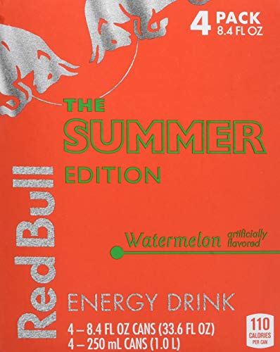 Red Bull Energy Drink, Watermelon, 8.4 Fl Oz (4Count), Summer Edition, 33.6 Fl Oz (Pack of 6)