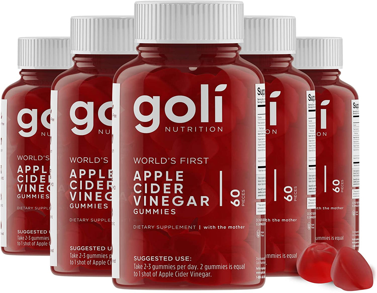 Goli Nutrition Apple Cider Vinegar Gummies, 60 ct (5 PACK)