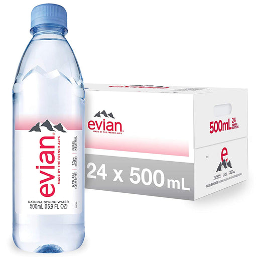 evian Natural Spring Water, One Case of 24 Individual 500 ml (16.9 oz.) Bottles of Naturally Filtered Spring Water (.2 Cases of 12)