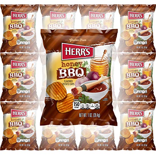 HERR'S Honey BBQ Bar-B-Que Potato Chips, Gluten-Free, 1oz Bag (Pack of 12, Total of 12 Oz)