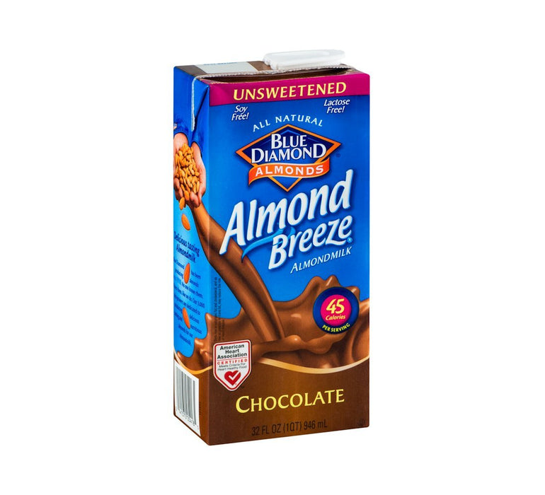 Blue Diamond Unsweetened Chocolate Almond Breeze Almond Milk, 32 Ounce (Pack of 12) Chocolate,Unsweetened 32 Fl Oz (Pack of 12)