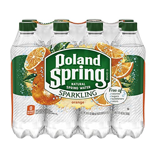 POLAND SPRING Brand Sparkling Natural Spring Water, Orange, 16.9 Fl Oz plastic bottles, Pack of 8