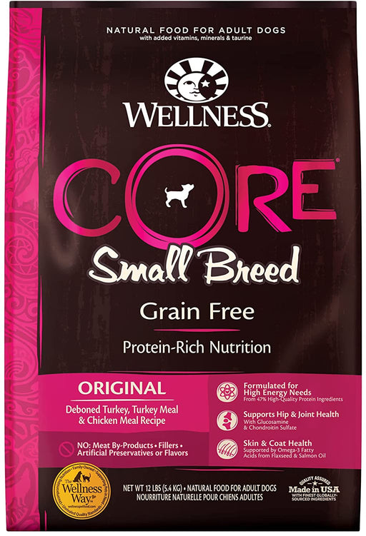 Wellness CORE Grain Free Dry Dog Food, Small Breed, High Protein Dog Food, Turkey, Natural, Adult, Made in USA, Dog Food, No Meat by-Product, Fillers, Artificial Flavors, or Preservatives
