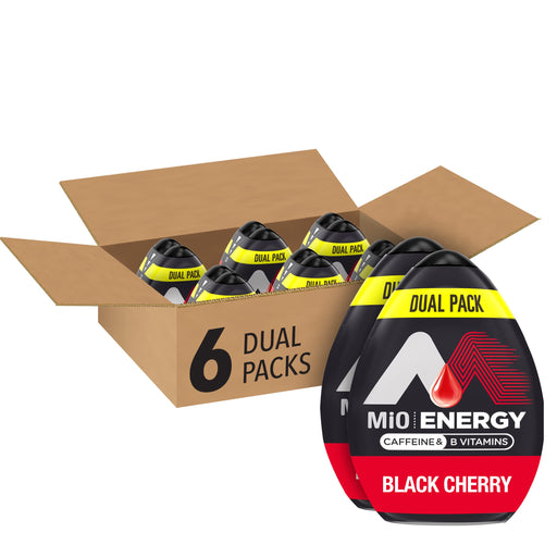 MiO Energy Water Enhancer - Black Cherry Naturally Flavored Liquid Water Flavoring Drops Drink Mix with Caffeine & B Vitamins (6 ct Pack, 1.62 fl oz Bottles) Dual Energy Black Cherry