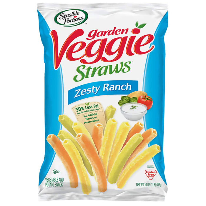 Sensible Portions Garden Veggie Straws, Zesty Ranch, 16 Oz (Pack of 6)