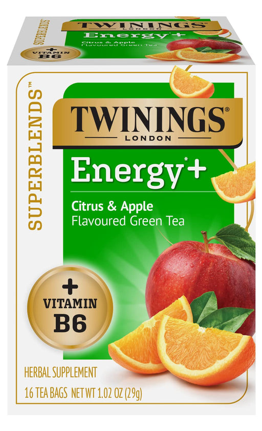 Twinings Superblends Energy+ Vitamin B6 Citrus & Apple Flavoured Green Tea, 16 Count (Pack of 6) Energy Vitamin B6 Citrus 16 Count (Pack of 6)