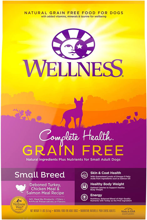 Wellness Complete Health Grain Free Dry Dog Food, Small Breed, Adult, Turkey, Chicken & Salmon, Natural Pet Food, Healthy, Made in USA, No Meat by-Products, Fillers, Artificial Preservatives