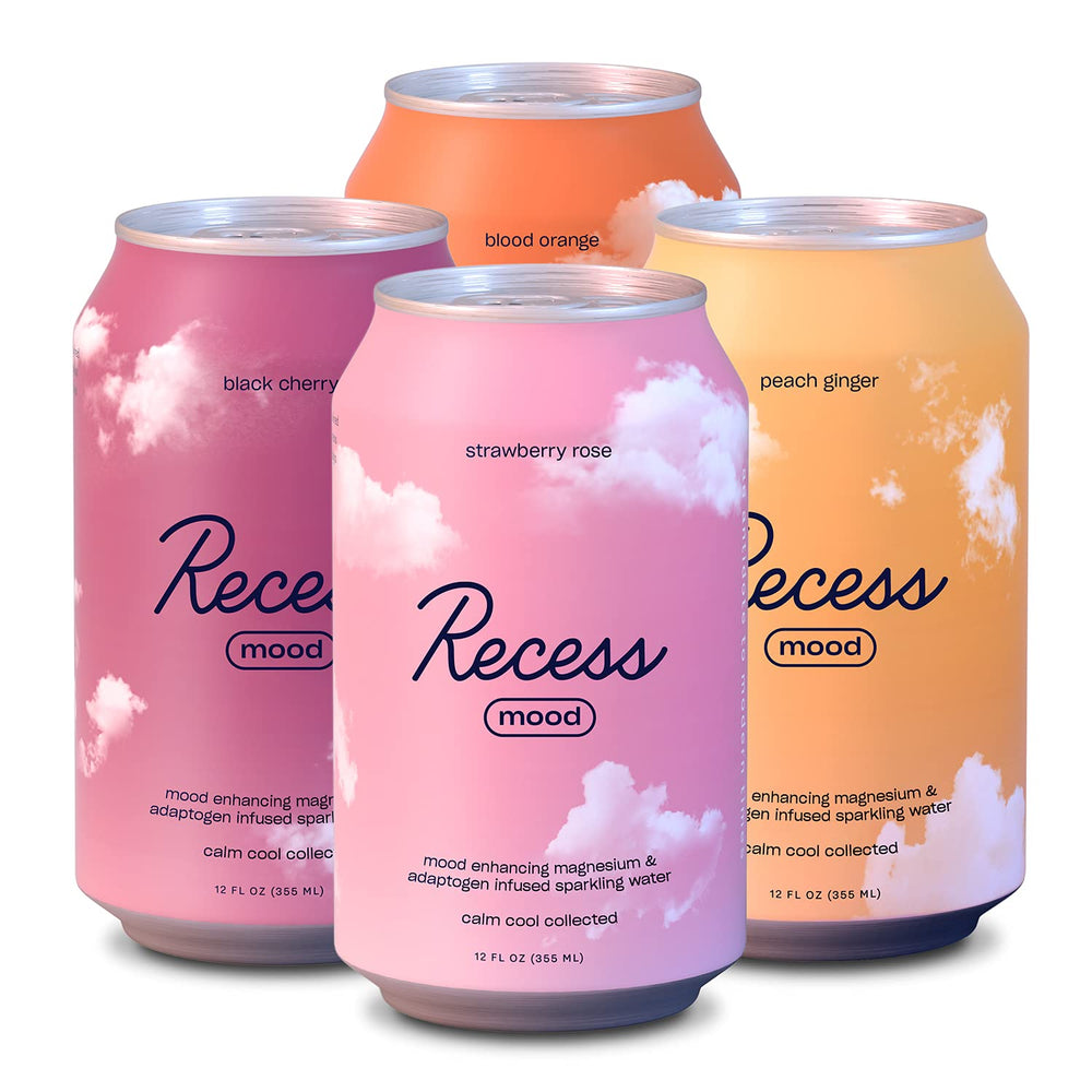 Recess Mood Magnesium Supplement Drink Calming Beverage, 12 Ounce, Pack of 12 (Variety Pack, 12 Pack) *Original Flavors* Original Sampler