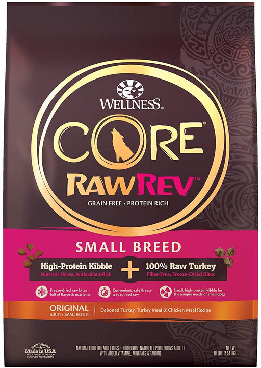 Wellness CORE RawRev Grain Free Dry Dog Food, Small Breeds, Adult, Deboned Turkey & Turkey Meal Kibble with Freeze Dried Turkey, High Protein Dog Food, Natural, Healthy, Made in USA