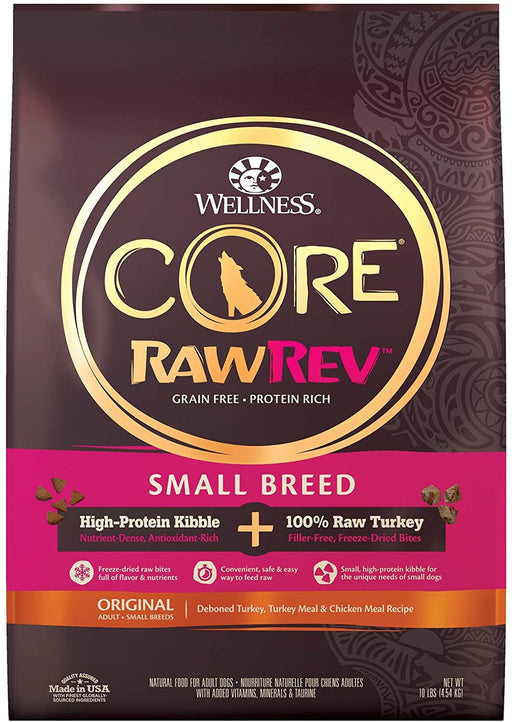 Wellness CORE RawRev Grain Free Dry Dog Food, Small Breeds, Adult, Deboned Turkey & Turkey Meal Kibble with Freeze Dried Turkey, High Protein Dog Food, Natural, Healthy, Made in USA
