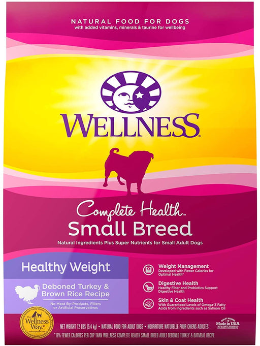 Wellness Complete Health Dry Dog Food, Small Breed, Healthy Weight, Adult, Turkey & Brown Rice, Natural Pet Food, Healthy, Made in USA, No Meat by-Products, Fillers, Artificial Preservatives