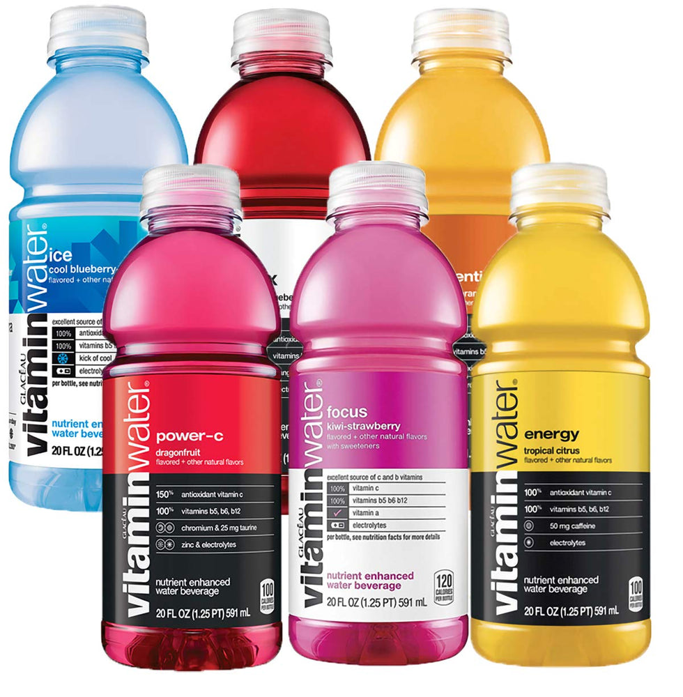 Vitamin Water, Nutrient Enhanced Water With Vitamins, Revive, Focus, Essential, XXX, Energy, Ice, Power C, 20 Oz Bottle, Variety Pack, FLAVORS MAY VARY, (Pack of 6 Bottles, Total of 120 Oz) 20 Fl Oz (Pack of 6)