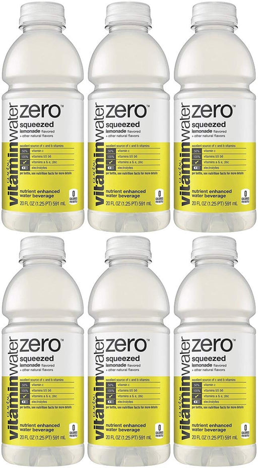 Vitamin Water Zero, Lemonade - Squeezed, 20oz Bottle (Pack of 6, Total of 120 Oz) Colorless