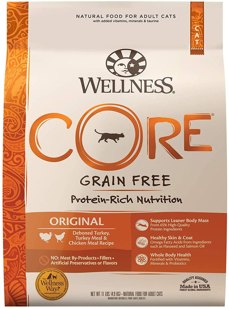 Wellness CORE Grain Free Dry Cat Food, Turkey, Turkey Meal & Chicken Recipe, Natural Cat Food, Healthy, High Protein, Made in USA, No Meat by-Products, Fillers, Artificial Preservatives