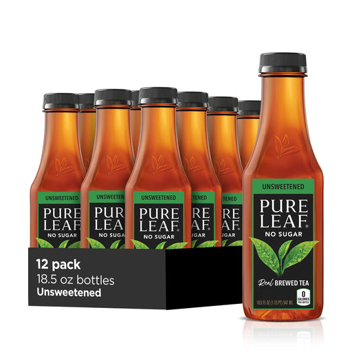 Pure Leaf Iced Tea, Unsweetened Black Tea, 18.5 Oz Bottles (12 Pack) 0 Sugar Unsweet 18.5 Fl Oz (Pack of 12)