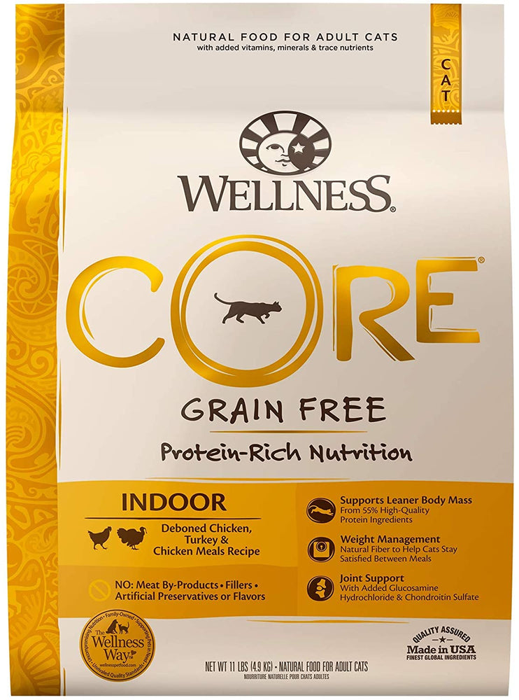 Wellness CORE Grain Free Dry Cat Food, High Protein Cat Food, Indoor, Chicken, Turkey & Chicken Meal, Natural, Made in USA, Cat Food, Adult