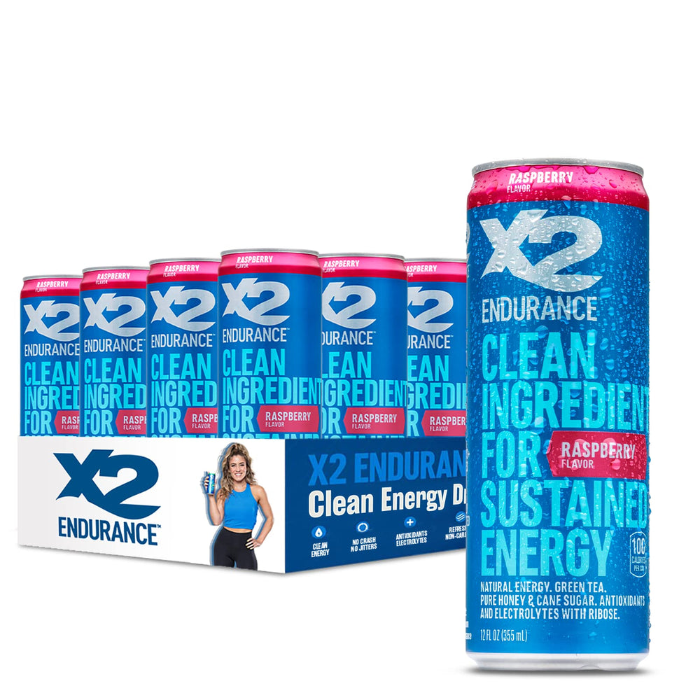 X2 Clean Energy Drink - Sustained Energy for Sport & Fitness Endurance, Low Calorie & Low Sugar (Raspberry, Pack of 12) Raspberry 12 Fl Oz (Pack of 12)