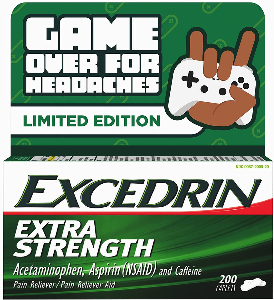 Excedrin Game Over for Headaches Limited Edition Extra Strength Pain Relief Caplets for Headache Relief, Temporarily Relieves Minor Aches and Pains Due to Headache – 200 Count