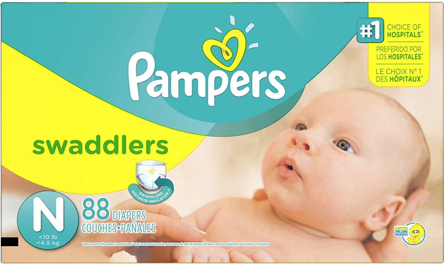 Pampers Swaddlers Disposable Diapers Newborn Size 0 (> 10 lb), 88 Count