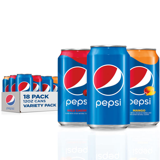 Pepsi Flavors Variety Pack, Wild Cherry, Mango, Original, 12 fl oz. Cans (18 Pack) Flavor Variety Pack