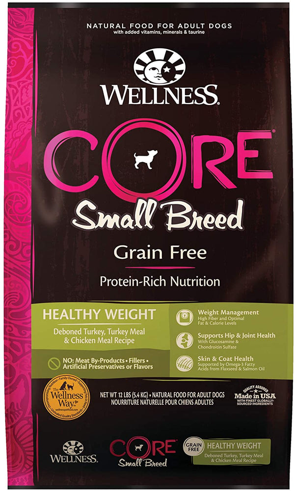 Wellness CORE Grain Free Dry Dog Food, Small Breed, High Protein Dog Food, Turkey, Healthy Weight, Natural, Adult, Made in USA, Dog Food