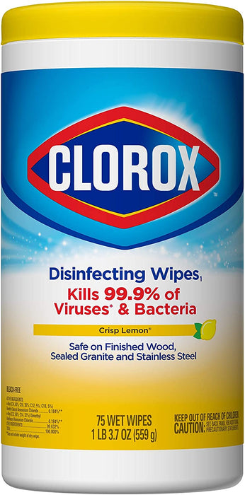 Clorox Disinfecting Wipes, Bleach Free Cleaning Wipes - Crisp Lemon, 75 Count (Packaging May Vary)