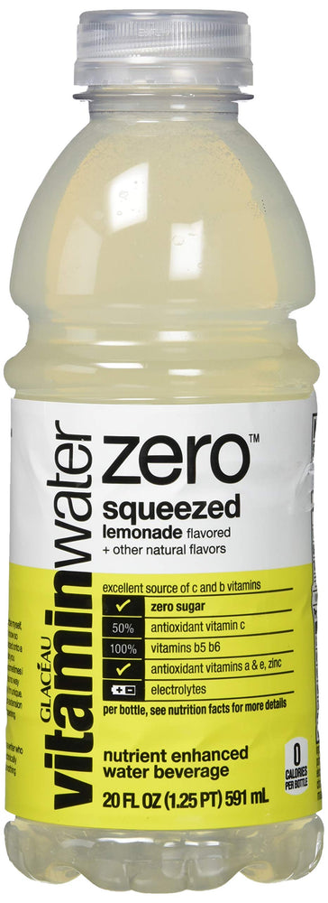 vitaminwater zero squeezed, lemonade flavored, electrolyte enhanced bottled water with vitamin b5, b6, b12, 20 fl oz, 12 pack