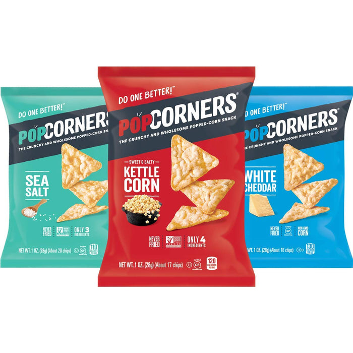 Popcorners Snacks Variety Pack | Gluten Free Chips Snack Packs | Kettle Corn, White Cheddar, Sea Salt | (18 Pack, 1 oz Snack Bags)