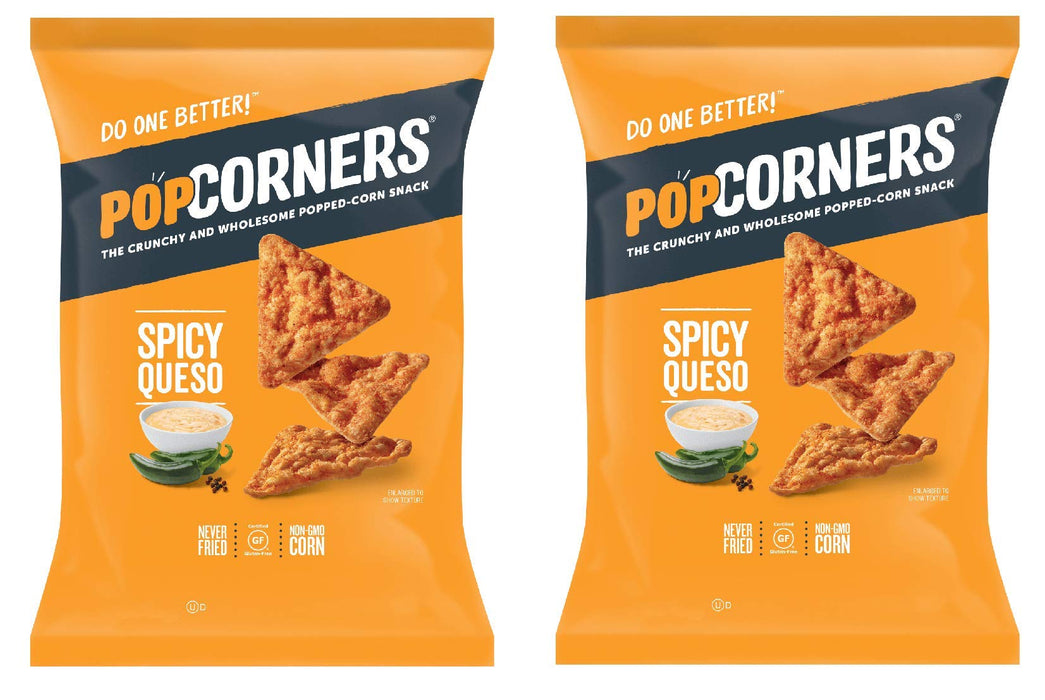 PopCorners PopCorn Snack Chips Pack of 2 5oz Bags (Spicy Queso PopCorners)