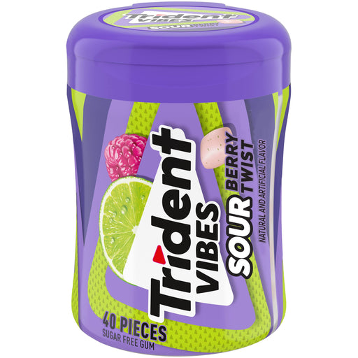 Trident Vibes Sour Sugar Free Gum, Berry Twist Flavor, 1 Go-Cup (40 Pieces Total)