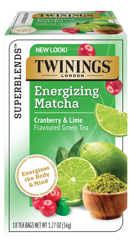 Twinings Superblends Energizing Matcha Cranberry & Lime Flavoured Green Tea, 18 Tea Bags (Pack of 6) Energizing Matcha Cranberry & Lime 18 Count (Pack of 6)