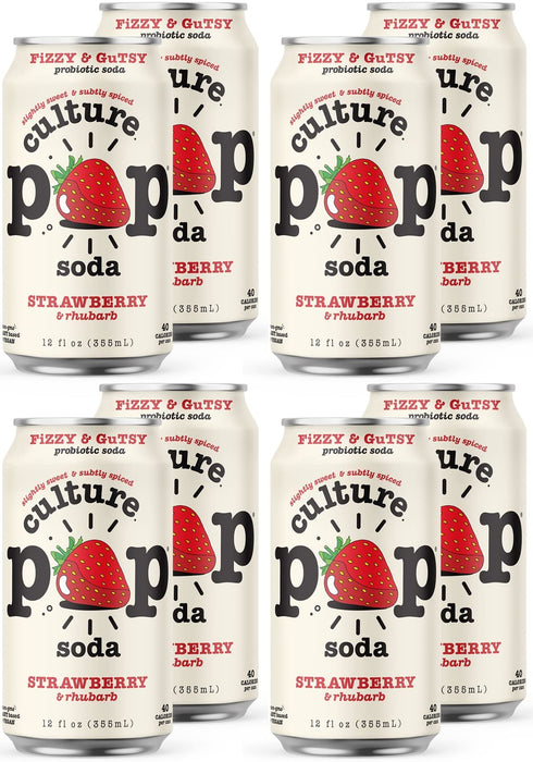Culture Pop Sparkling Probiotic Soda | 40 Calories per can, Vegan, Non-GMO | 12 Fl Oz Cans (Strawberry, Pack of 8) Strawberry Pack of 8