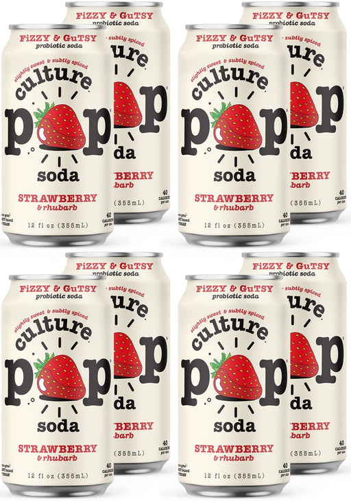 Culture Pop Sparkling Probiotic Soda | 40 Calories per can, Vegan, Non-GMO | 12 Fl Oz Cans (Strawberry, Pack of 8) Strawberry Pack of 8