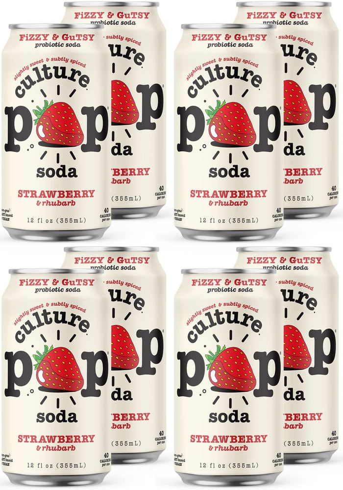 Culture Pop Sparkling Probiotic Soda | 40 Calories per can, Vegan, Non-GMO | 12 Fl Oz Cans (Strawberry, Pack of 8) Strawberry Pack of 8