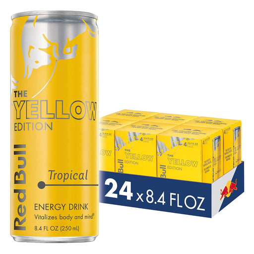 Red Bull Energy Drink, Tropical, Yellow Edition, 8.4 Fl Oz (24 Pack) Tropical 8.4 Fl Oz (Pack of 24)