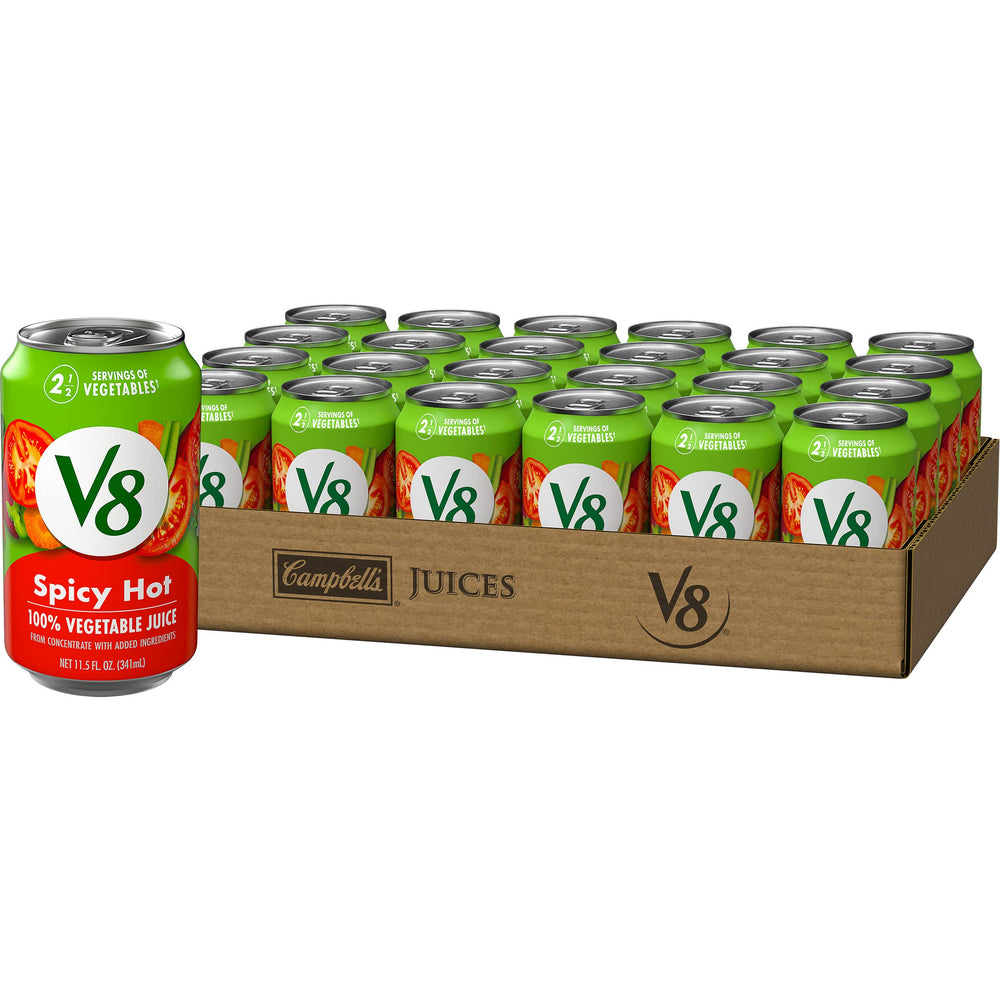 V8 Spicy Hot 100% Vegetable Juice, Vegetable Blend with Tomato Juice, 11.5 FL OZ Bottle (Pack of 24)