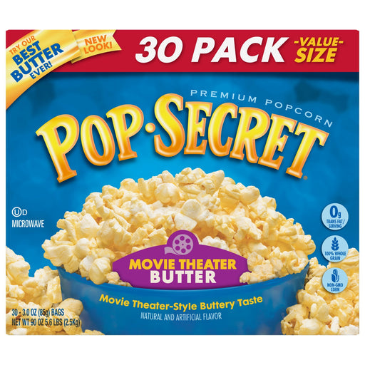 Pop Secret Popcorn, Movie Theater Butter, 3 Ounce Microwave Bags, 30 Count