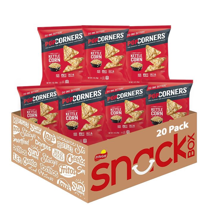 Popcorners Snack Pack, Gluten Free, Vegan Snack Kettle Corn, 1 Oz (Pack of 20)