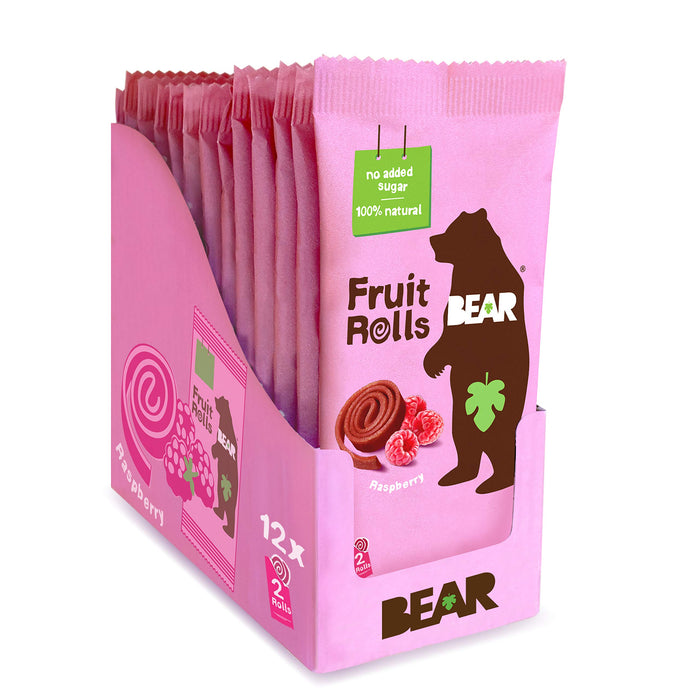 BEAR Real Fruit Snack Rolls - Gluten Free, Vegan, and Non-GMO - Raspberry a 12 Pack (2 Rolls Per Pack) - Healthy School And Lunch Snacks For Kids And Adults, 0.7 Ounce (Pack of 12) Fruit Rolls Raspberry 2 Count (Pack of 12)
