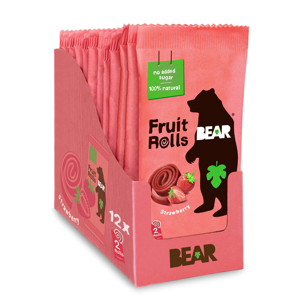 BEAR Real Fruit Snack Rolls - Gluten Free, Vegan, and Non-GMO - Strawberry a Healthy School And Lunch Snacks For Kids And Adults, 0.7 Ounce (Pack of 12) Fruit Rolls Strawberry 0.7 Ounce (Pack of 12)