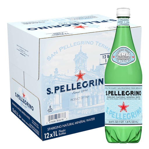S.Pellegrino Sparkling Natural Mineral Water, 33.8 fl oz. Plastic Bottles (Pack of 12) 33.81 Fl Oz (Pack of 12) Water