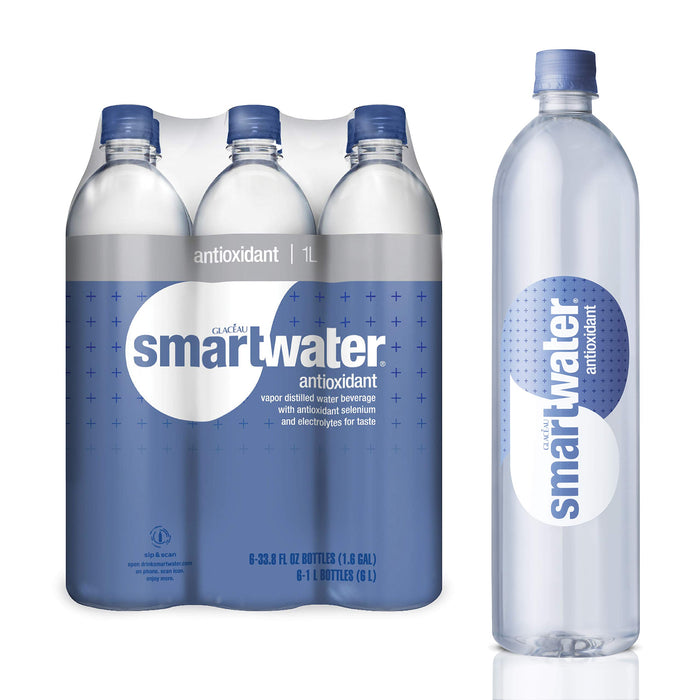 smartwater Antioxidant Selenium, Purely Balanced Ph Vapor Distilled Premium Water, 33.8 Fl Oz, Pack of 6
