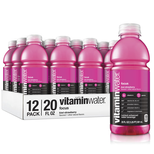 vitaminwater focus, kiwi-strawberry flavored, electrolyte enhanced bottled water with vitamin b5, b6, b12, 20 fl oz (12 pack) focus kiwi-strawberry 20 Fl Oz (Pack of 12)