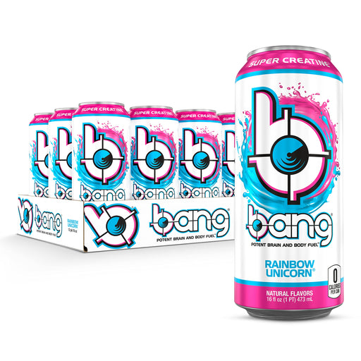 Bang Rainbow Unicorn Energy Drink, 0 Calories, Sugar Free with Super Creatine, 16 Fl Oz (Pack of 12)