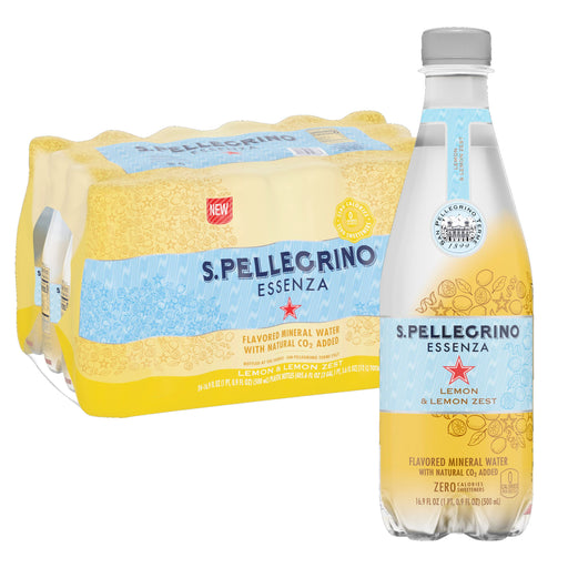 S.Pellegrino Essenza Lemon Lemon Zest Flavored Mineral Water with Natural CO2 Added Lemon & Lemon Zest