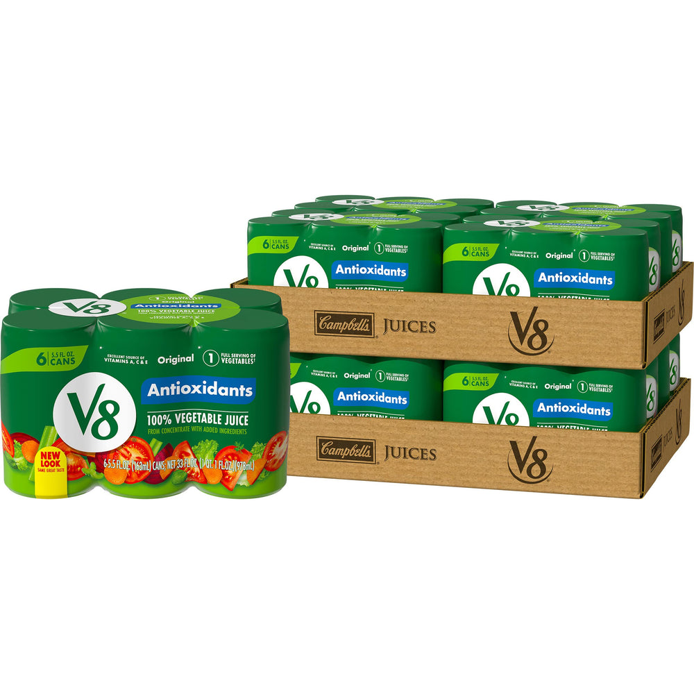 V8 Original Essential Antioxidants 100% Vegetable Juice, 5.5 oz. Can (8 packs of 6, Total of 48) 8 Fl Oz (Pack of 24)